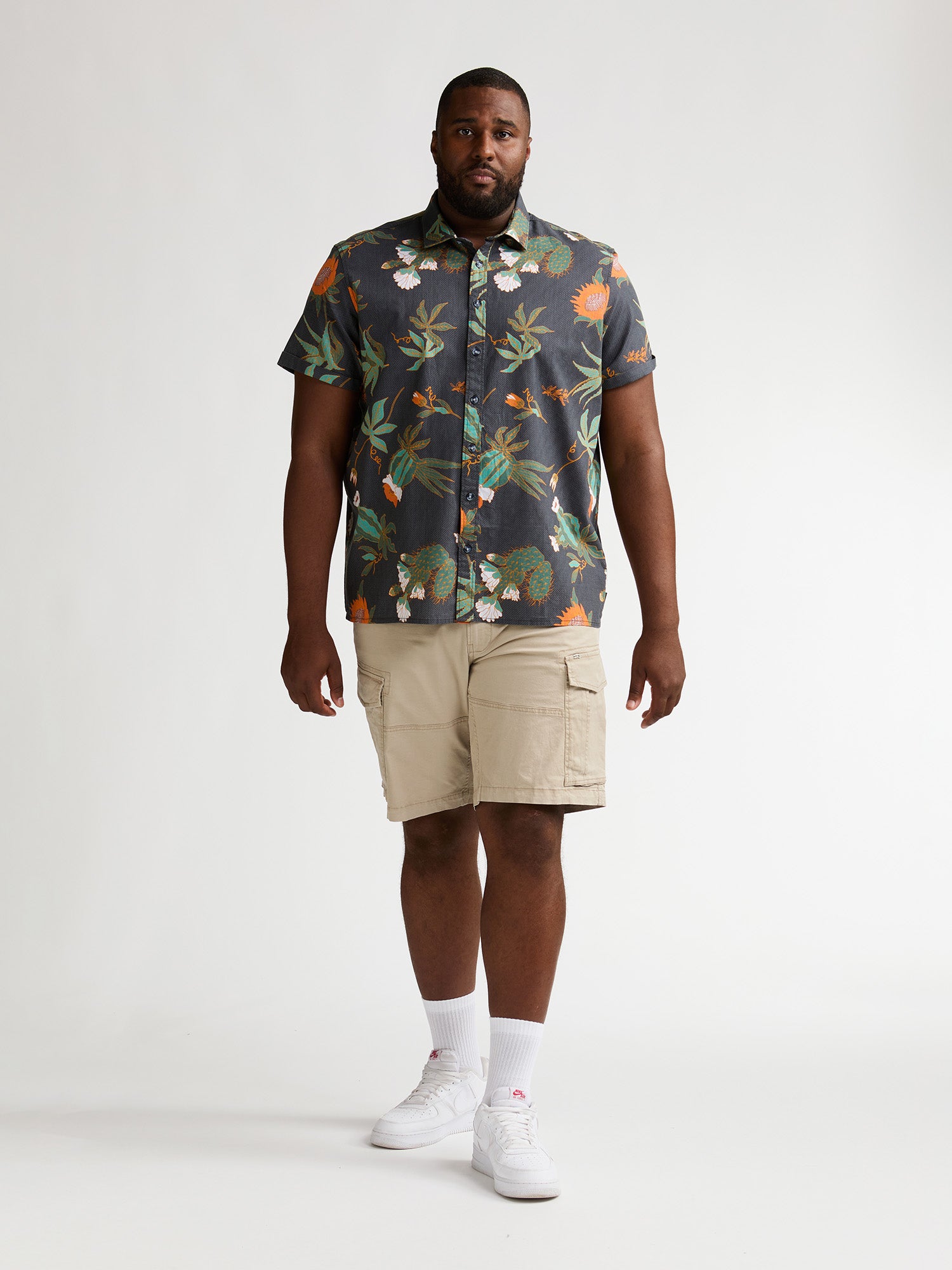 Petrol Industries Men Shirt Short Sleeve All-Over Print Regular Plus Fit Black