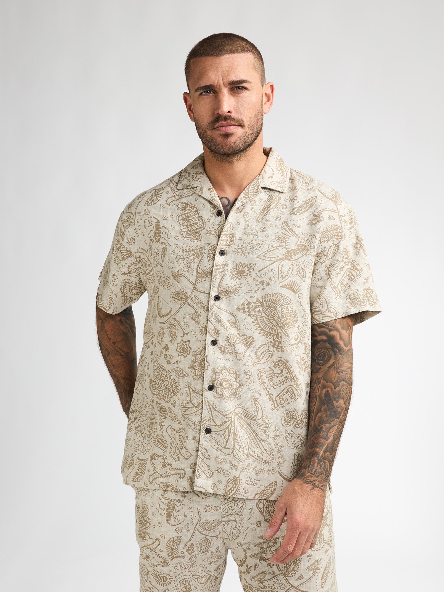 Petrol Industries Men Shirt Short Sleeve All-Over Print Relaxed Fit Seashell