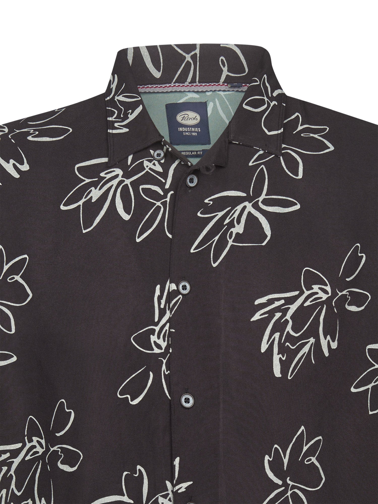 Petrol Industries Men Shirt Short Sleeve All-Over Print Regular Fit Black