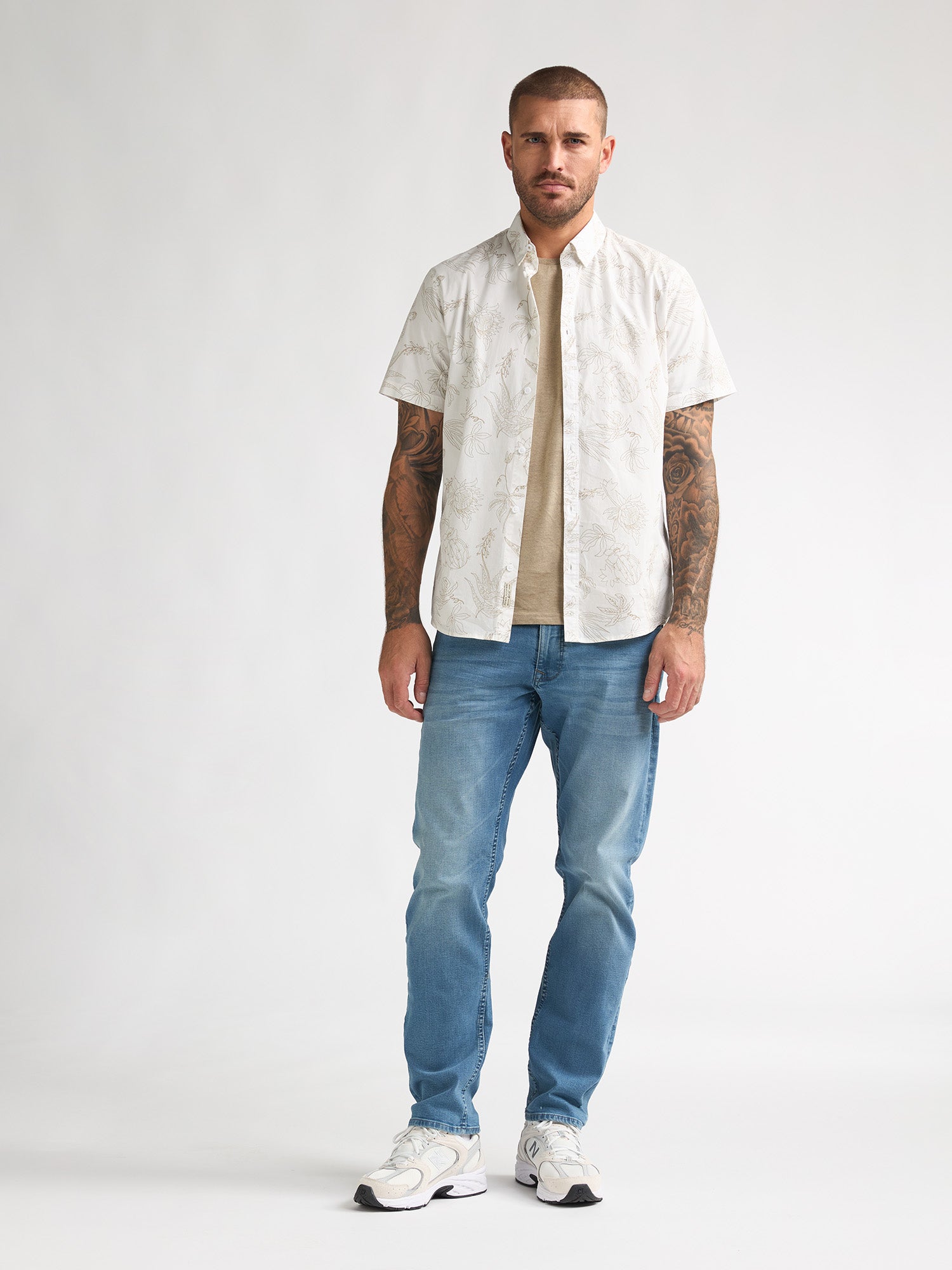 Petrol Industries Men Shirt Short Sleeve All-Over Print Slim Fit Chalk White