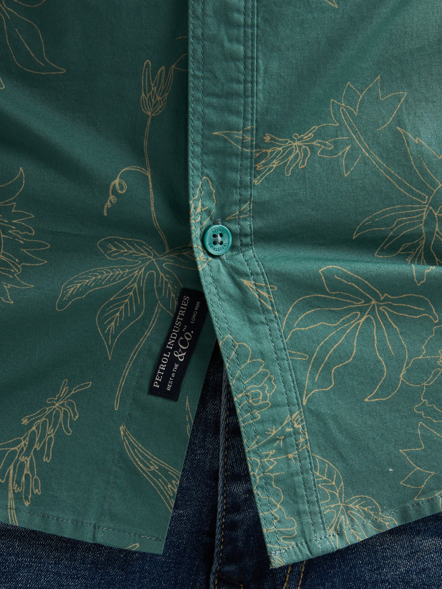 Petrol Industries Men Shirt Short Sleeve All-Over Print Slim Fit Oil Green