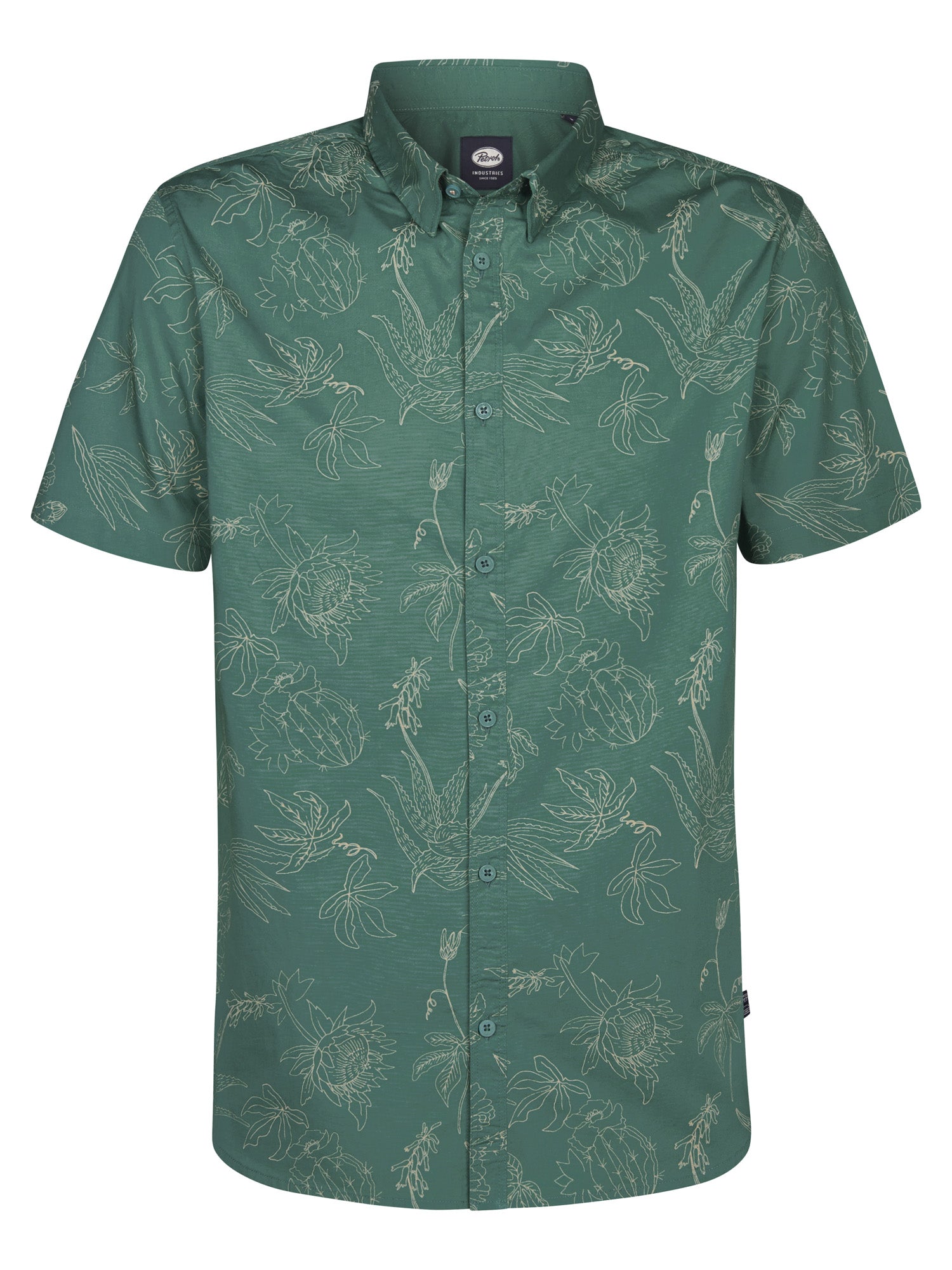 Petrol Industries Men Shirt Short Sleeve All-Over Print Slim Fit Oil Green