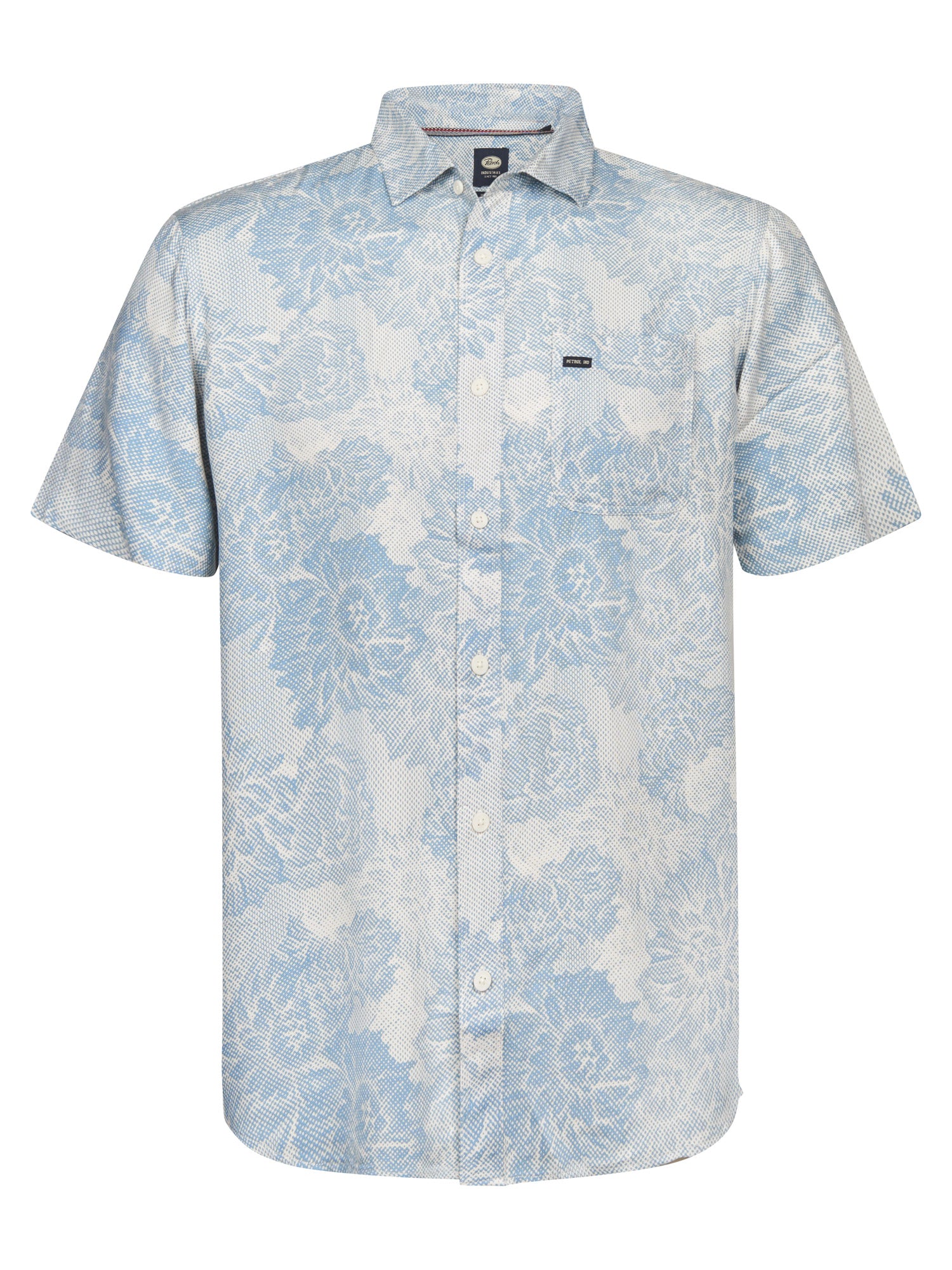 Petrol Industries Men Shirt Short Sleeve All-Over Print Regular Fit Marble Blue
