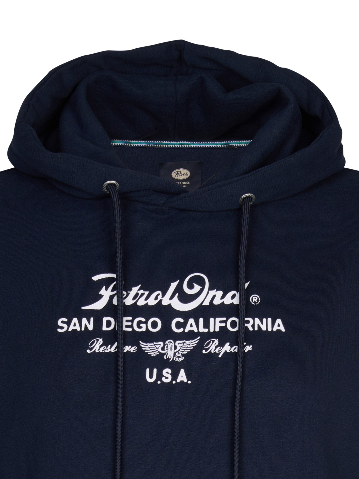 Petrol Industries Men Sweater Hooded Print Regular Fit Navy Blue