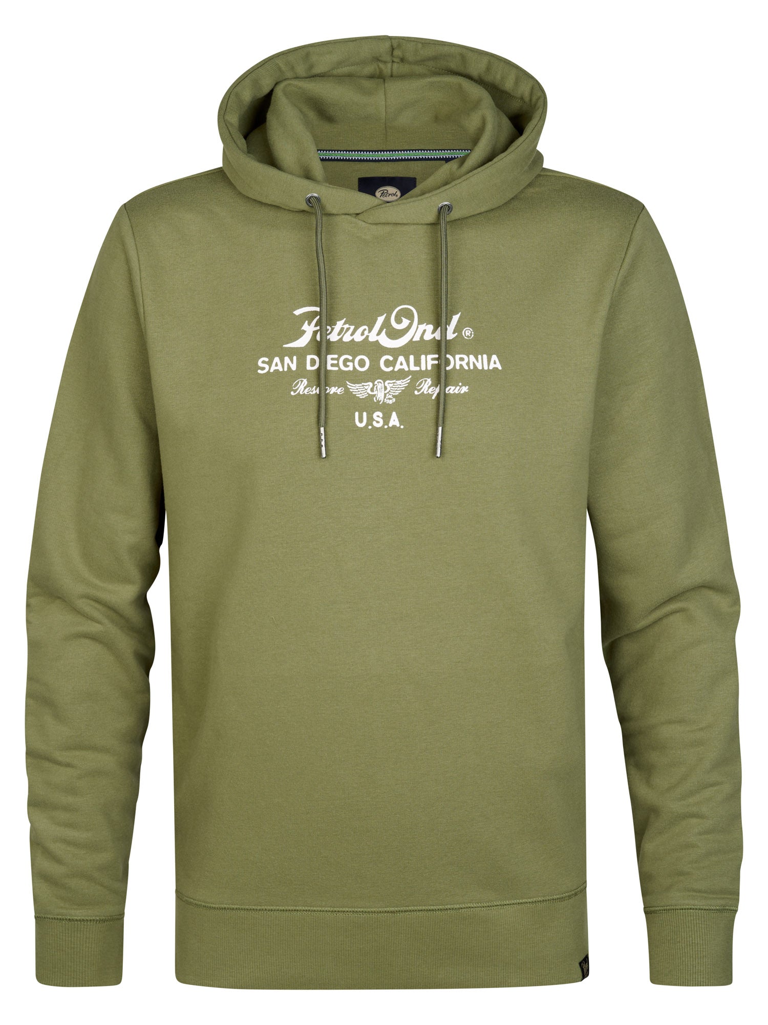 Petrol Industries Men Sweater Hooded Print Regular Fit Dusty Army