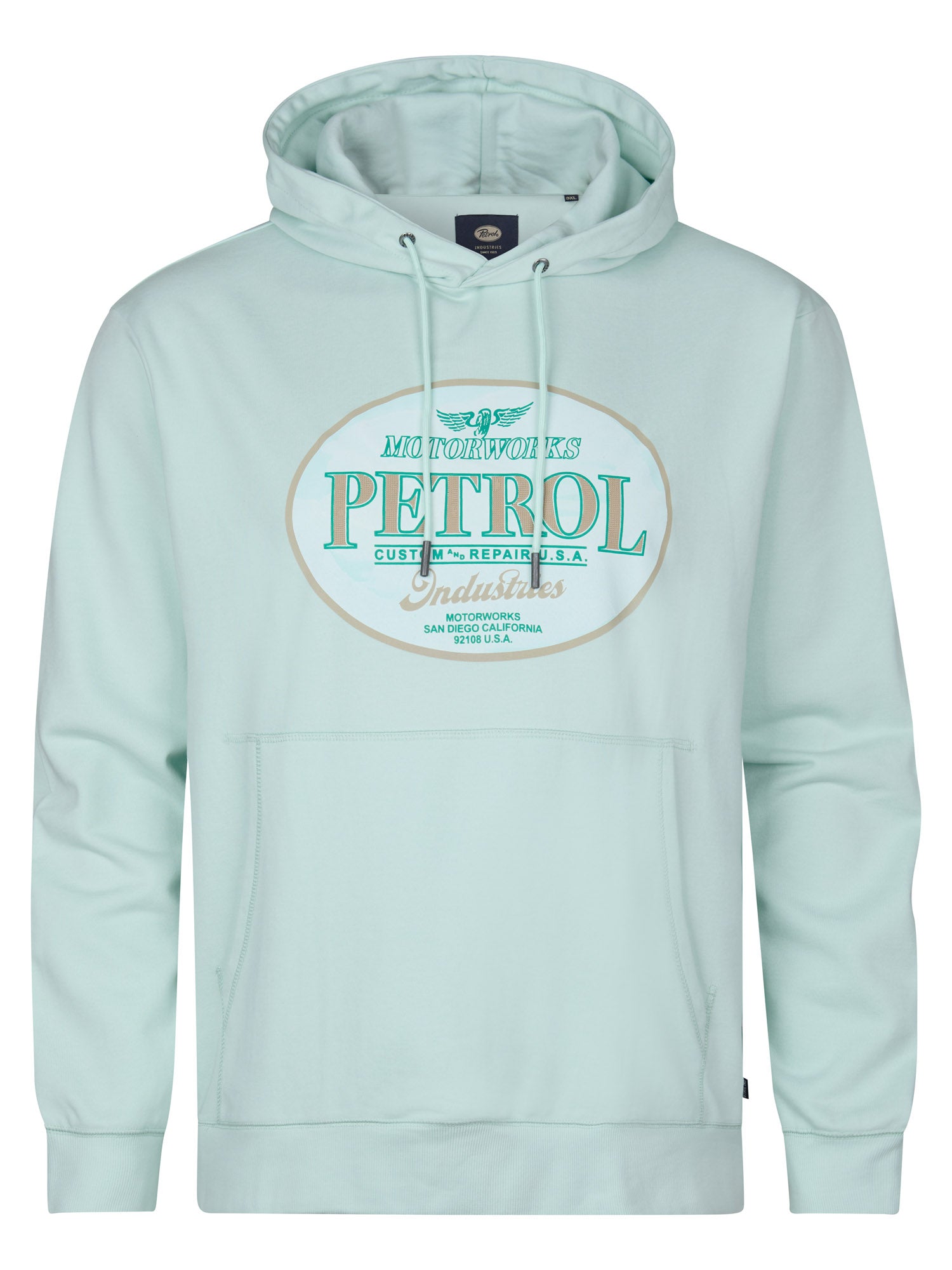 Petrol Industries Men Sweater Hooded Print Regular Plus Fit Cool Mint