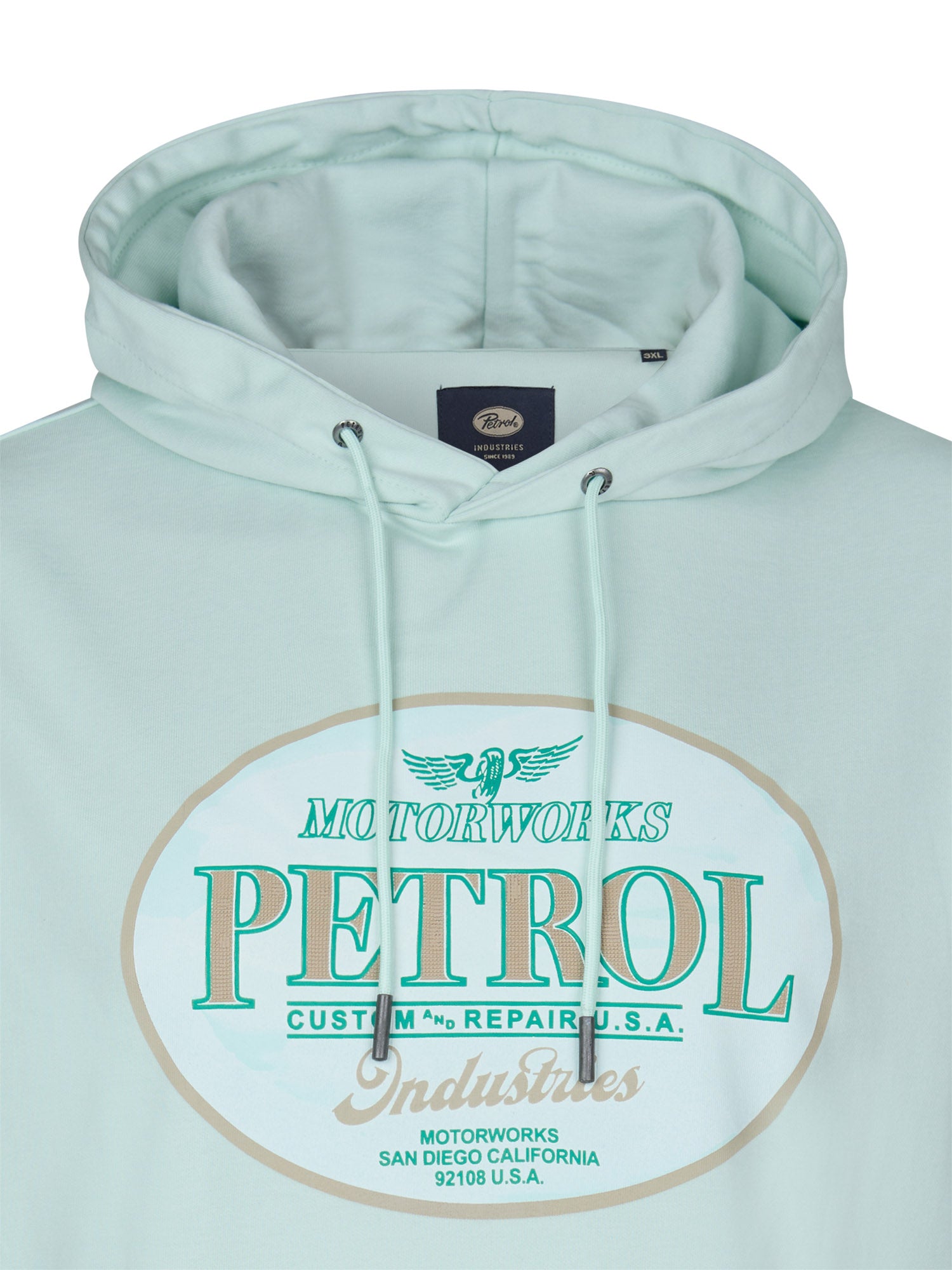 Petrol Industries Men Sweater Hooded Print Regular Plus Fit Cool Mint