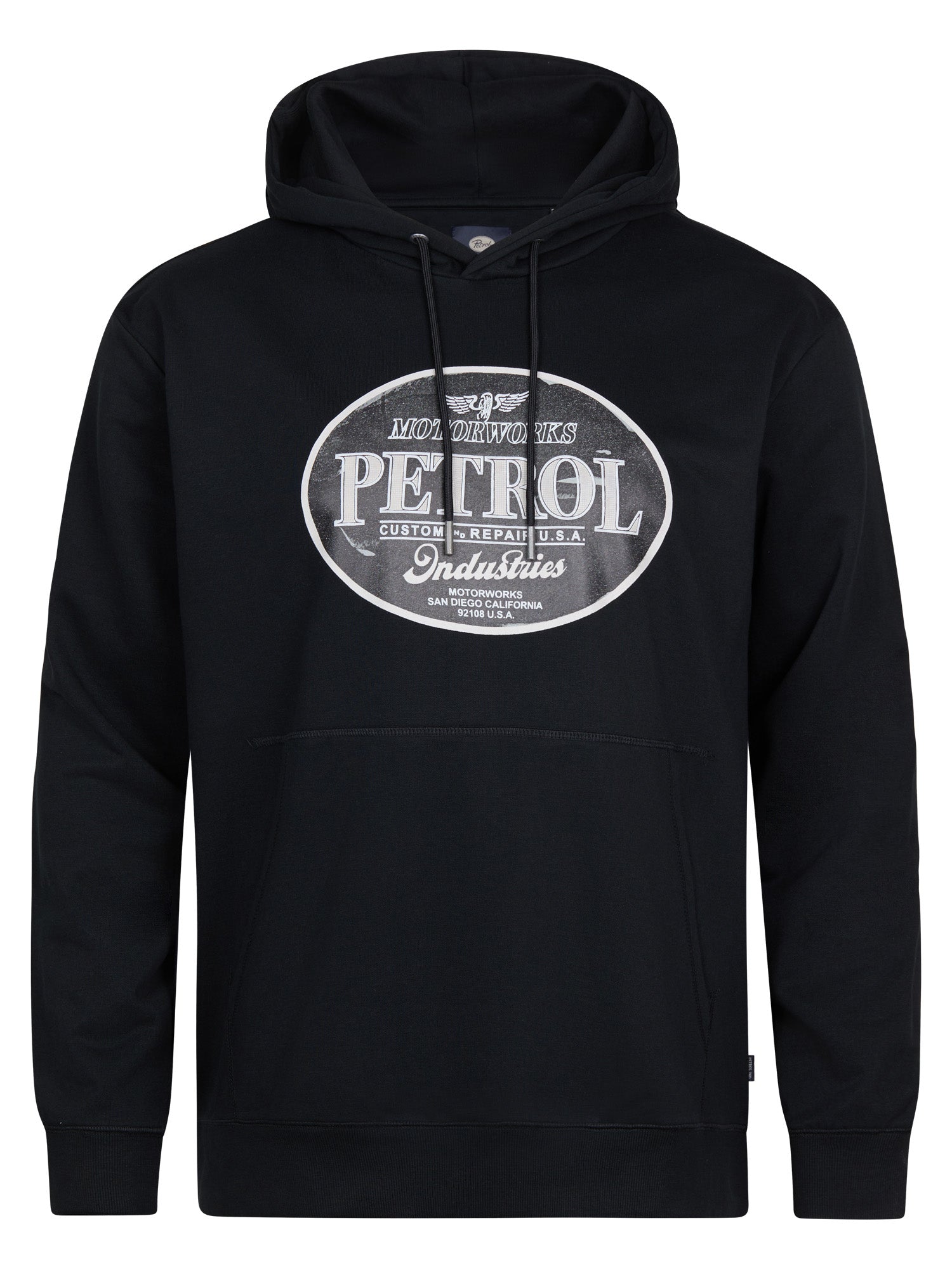 Petrol Industries Men Sweater Hooded Print Regular Plus Fit Black