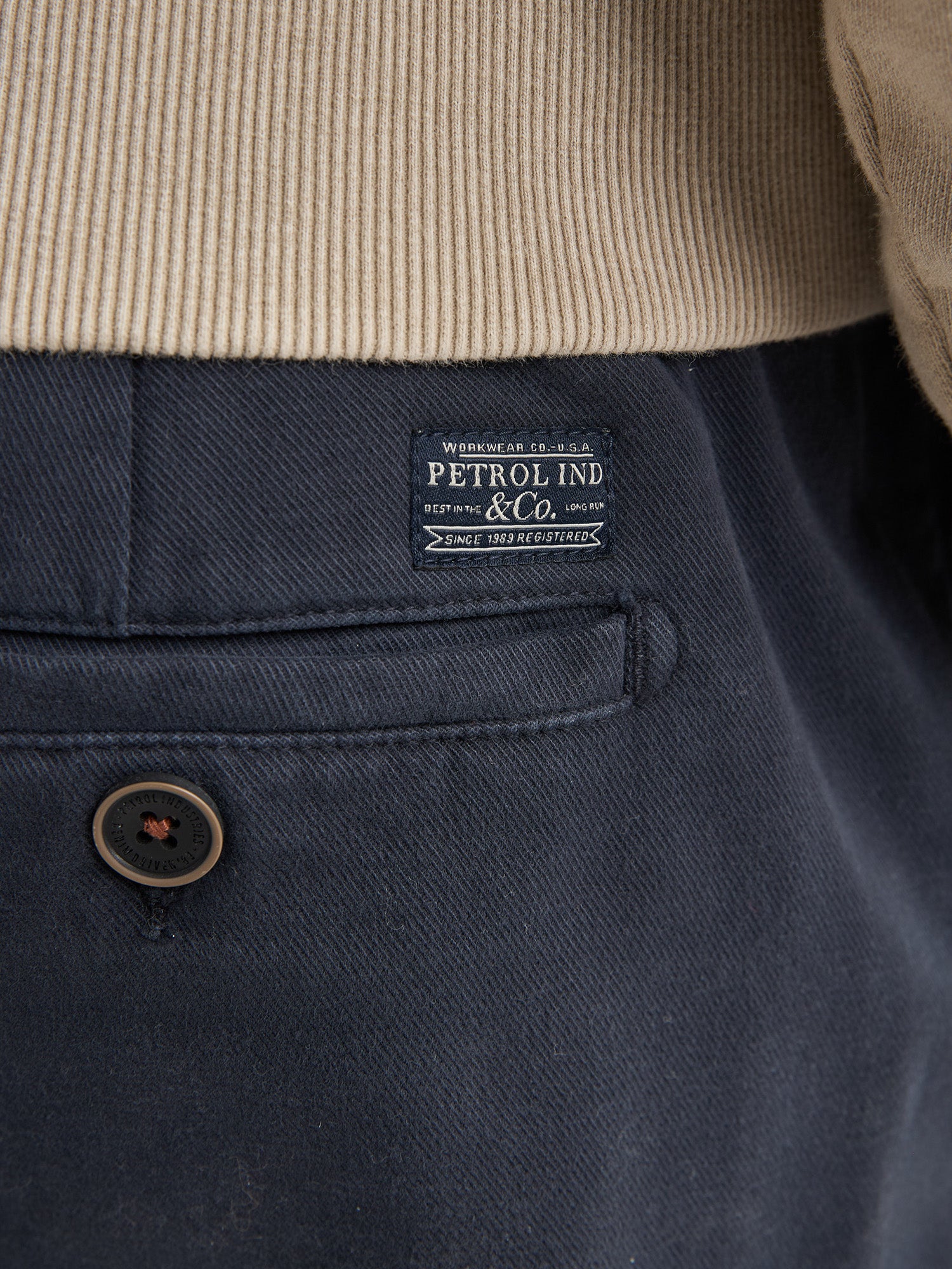 Petrol Industries Men Non Denim Trouser Tapered Fit Elastic Waistband Navy Blue