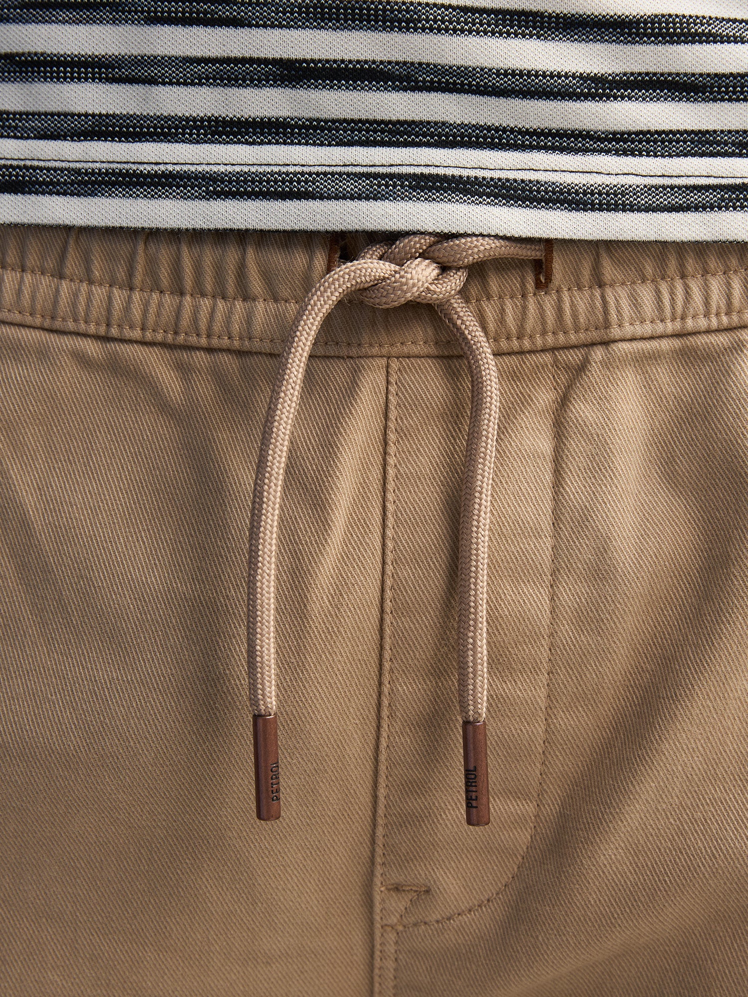 Petrol Industries Men Non Denim Trouser Tapered Fit Elastic Waistband Light Tan
