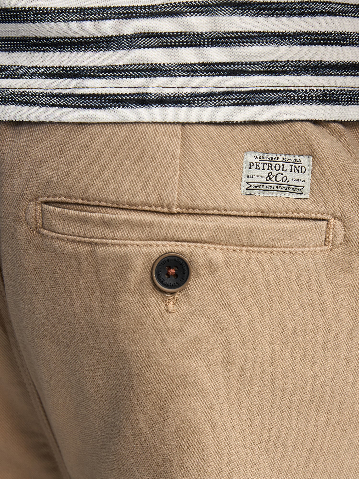 Petrol Industries Men Non Denim Trouser Tapered Fit Elastic Waistband Light Tan