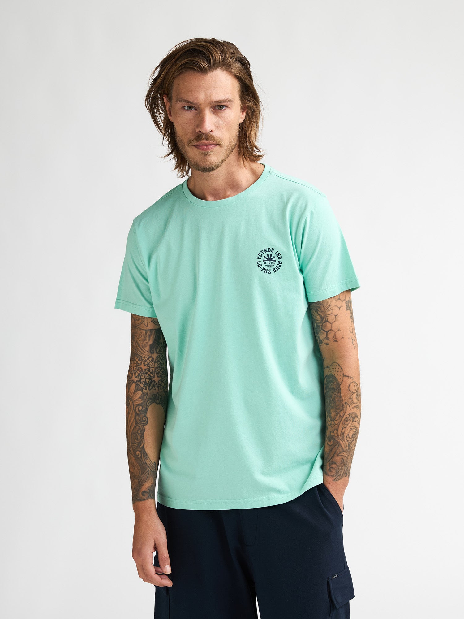 Petrol Industries Men T-Shirt Short Sleeve Classic Print Regular Fit Green Aqua
