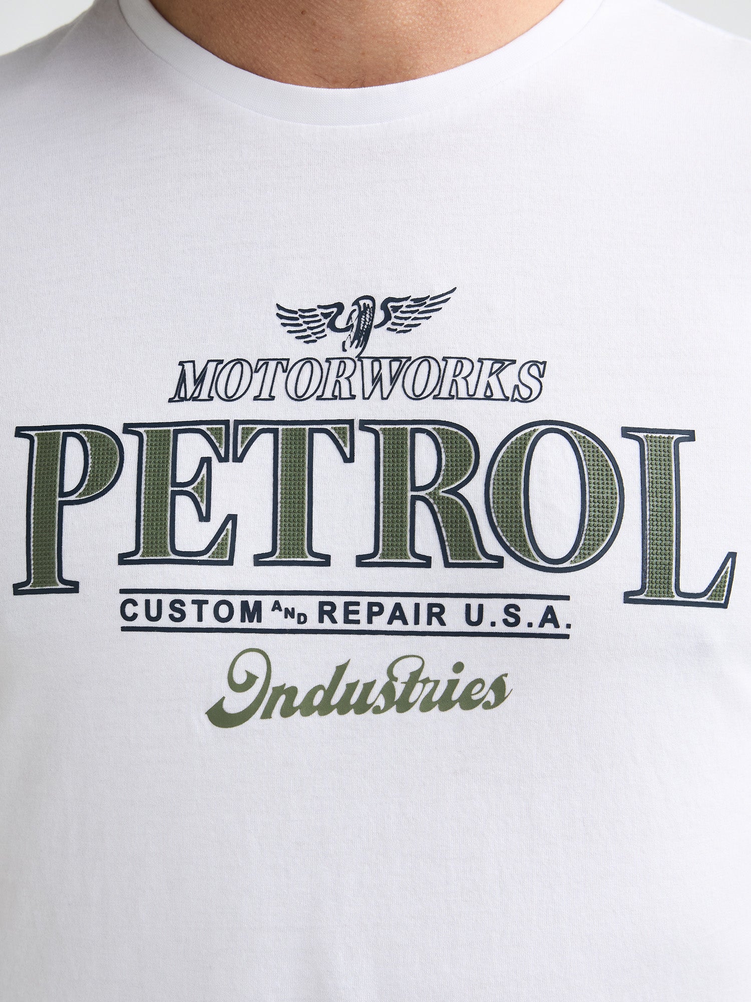 Petrol Industries Men T-Shirt Short Sleeve Classic Print Regular Fit Bright White