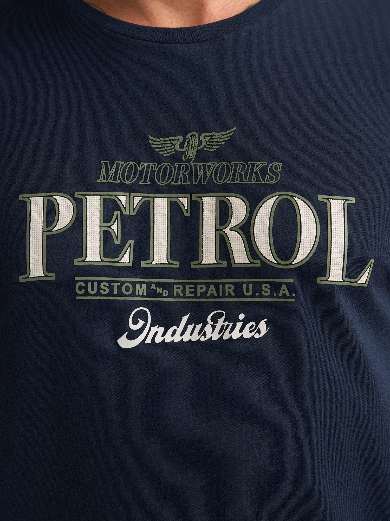 Petrol Industries Men T-Shirt Short Sleeve Classic Print Regular Fit Navy Blue