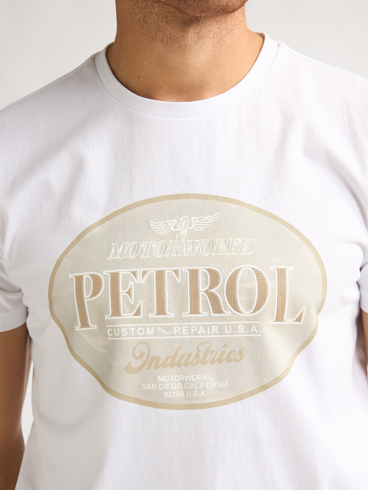 Petrol Industries Men T-Shirt Short Sleeve Classic Print Regular Fit Bright White