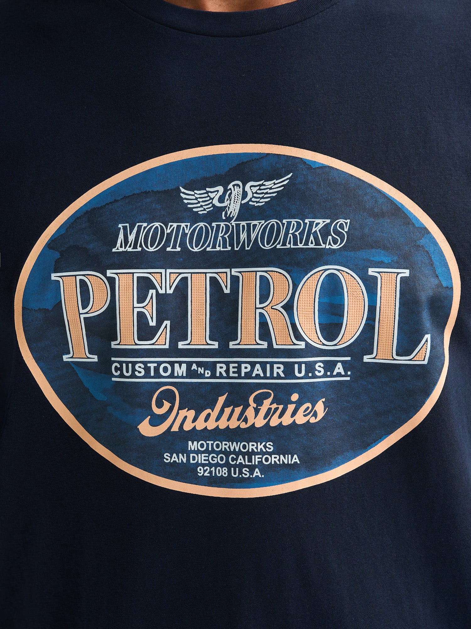 Petrol Industries Men T-Shirt Short Sleeve Classic Print Regular Fit Navy Blue