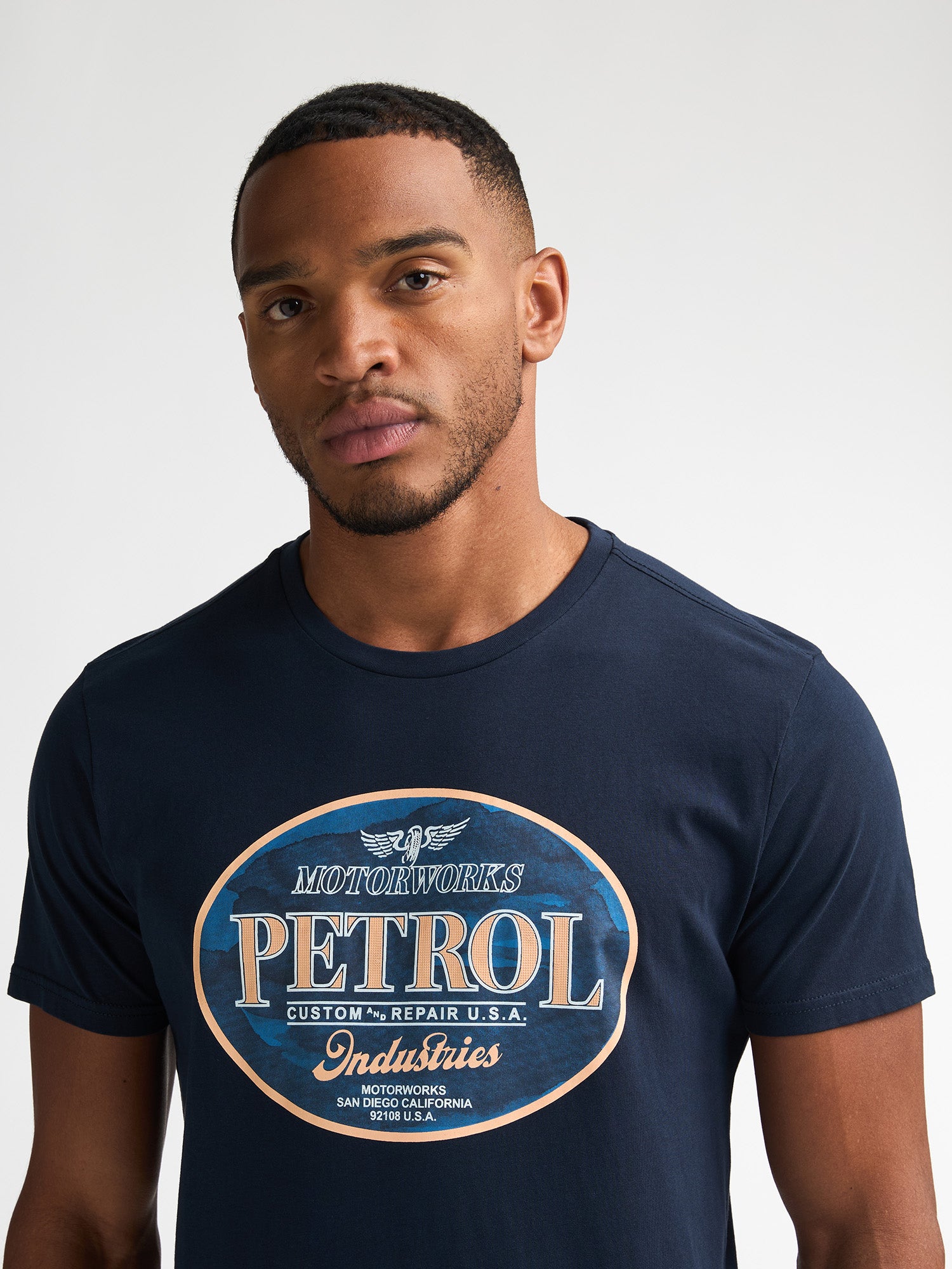 Petrol Industries Men T-Shirt Short Sleeve Classic Print Regular Fit Navy Blue