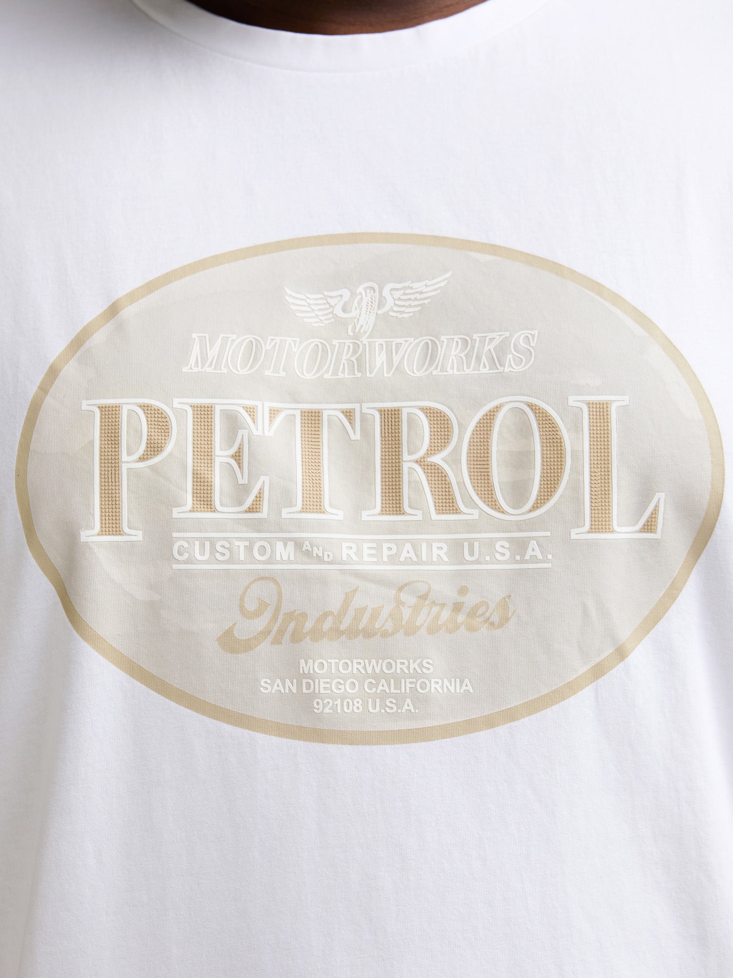 Petrol Industries Men T-Shirt Short Sleeve Classic Print Regular Plus Fit Bright White