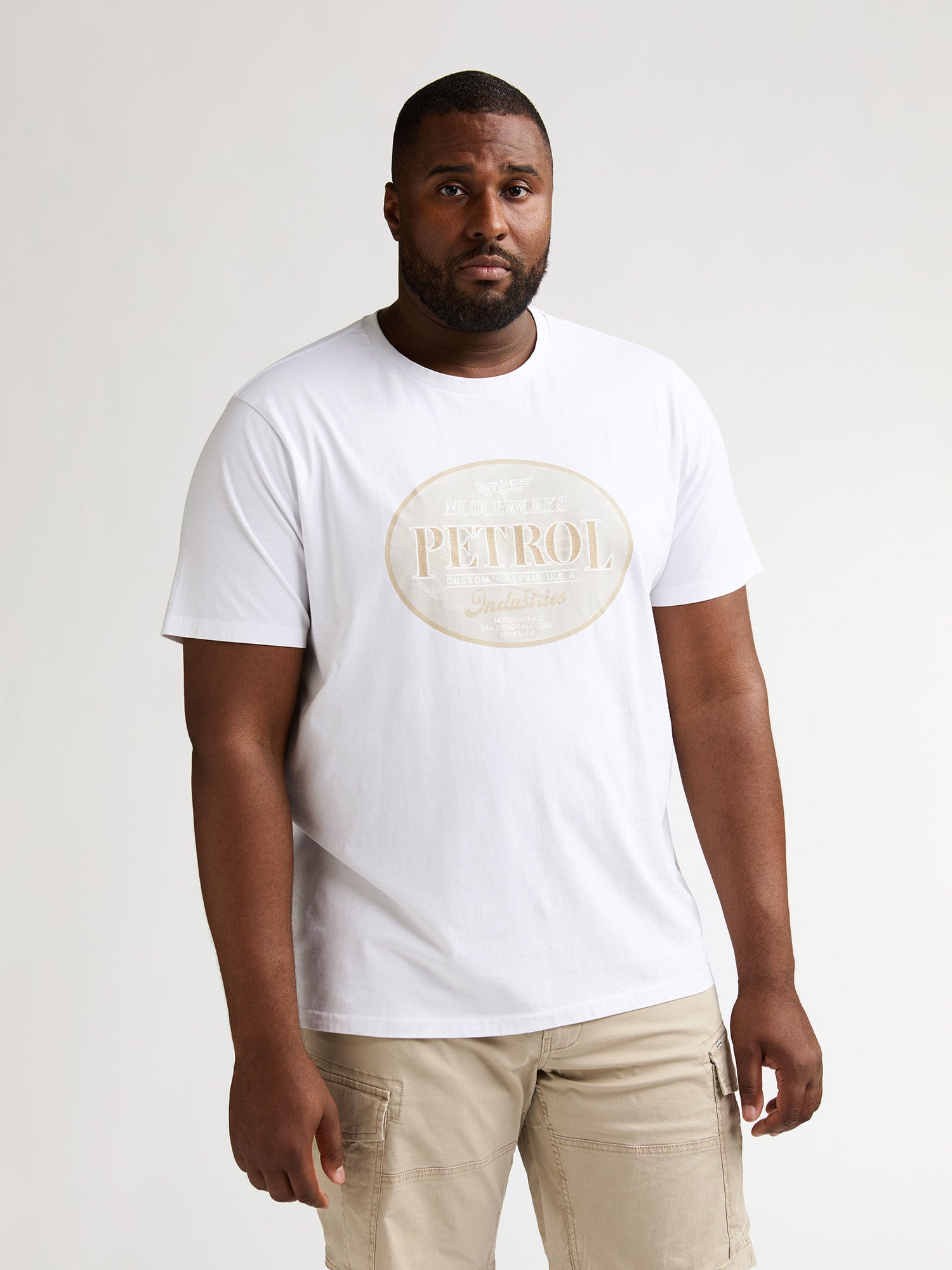 Petrol Industries Men T-Shirt Short Sleeve Classic Print Regular Plus Fit Bright White