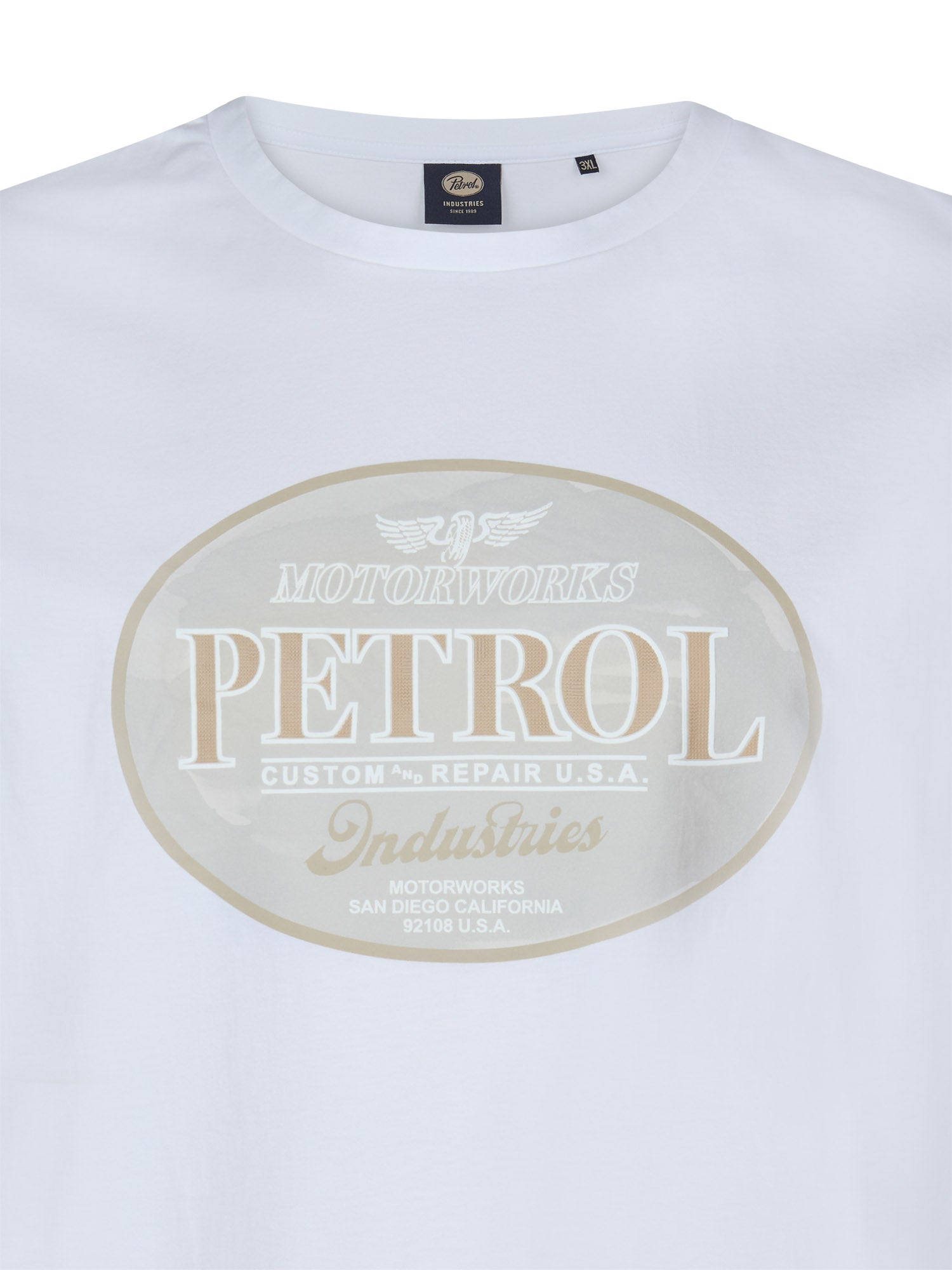 Petrol Industries Men T-Shirt Short Sleeve Classic Print Regular Plus Fit Bright White