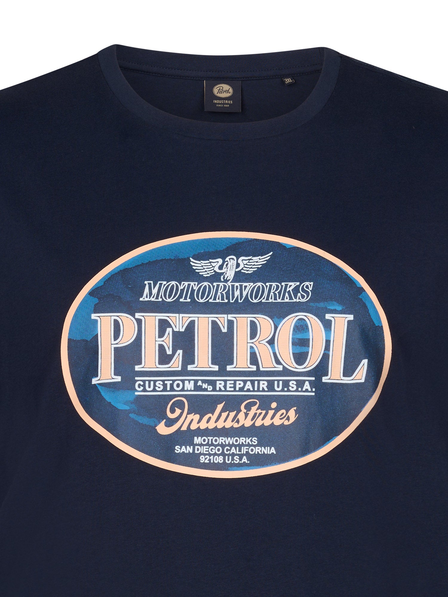 Petrol Industries Men T-Shirt Short Sleeve Classic Print Regular Plus Fit Navy Blue