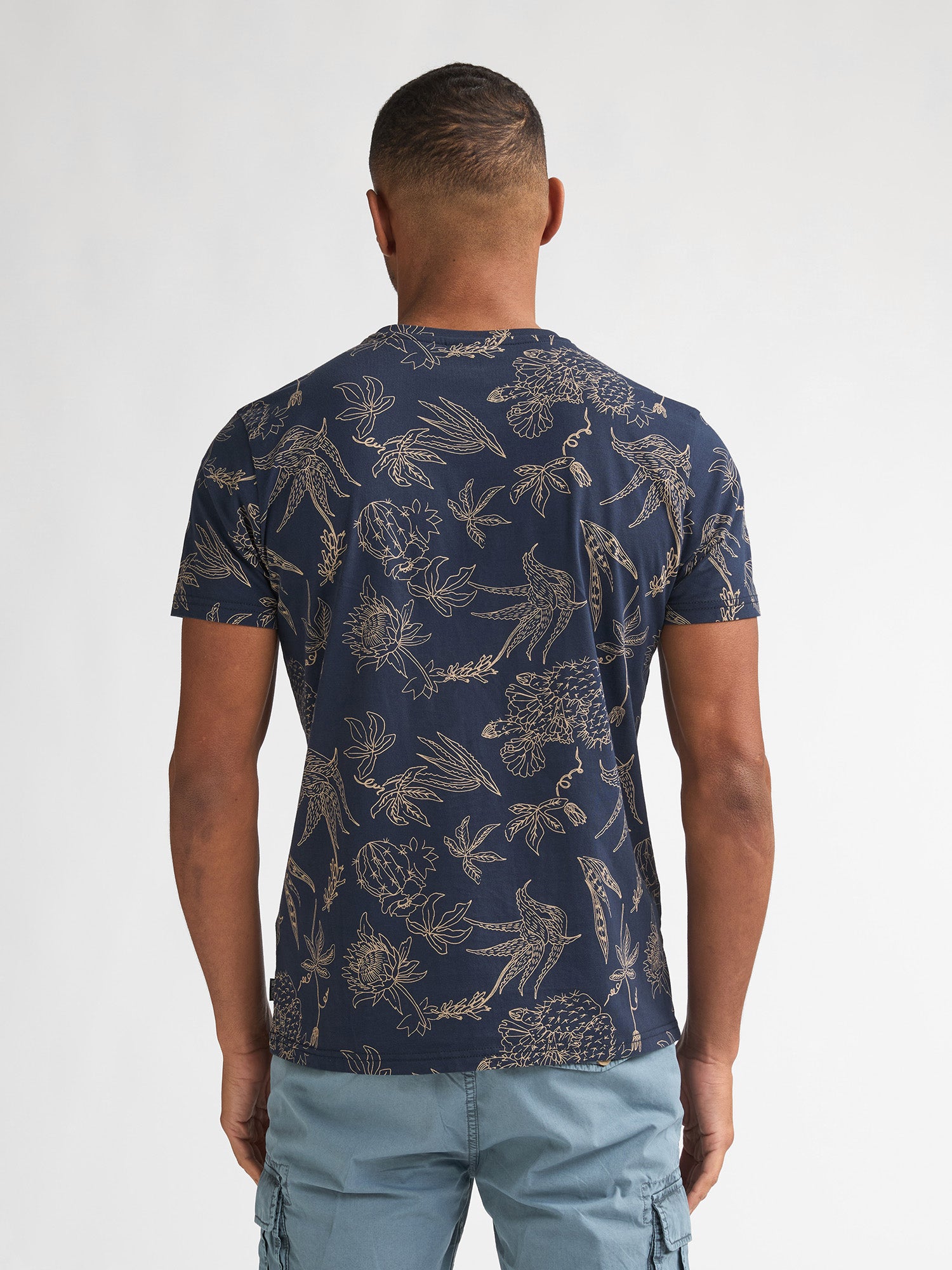Petrol Industries Men T-Shirt Short Sleeve All-Over Print Regular Fit Navy Blue