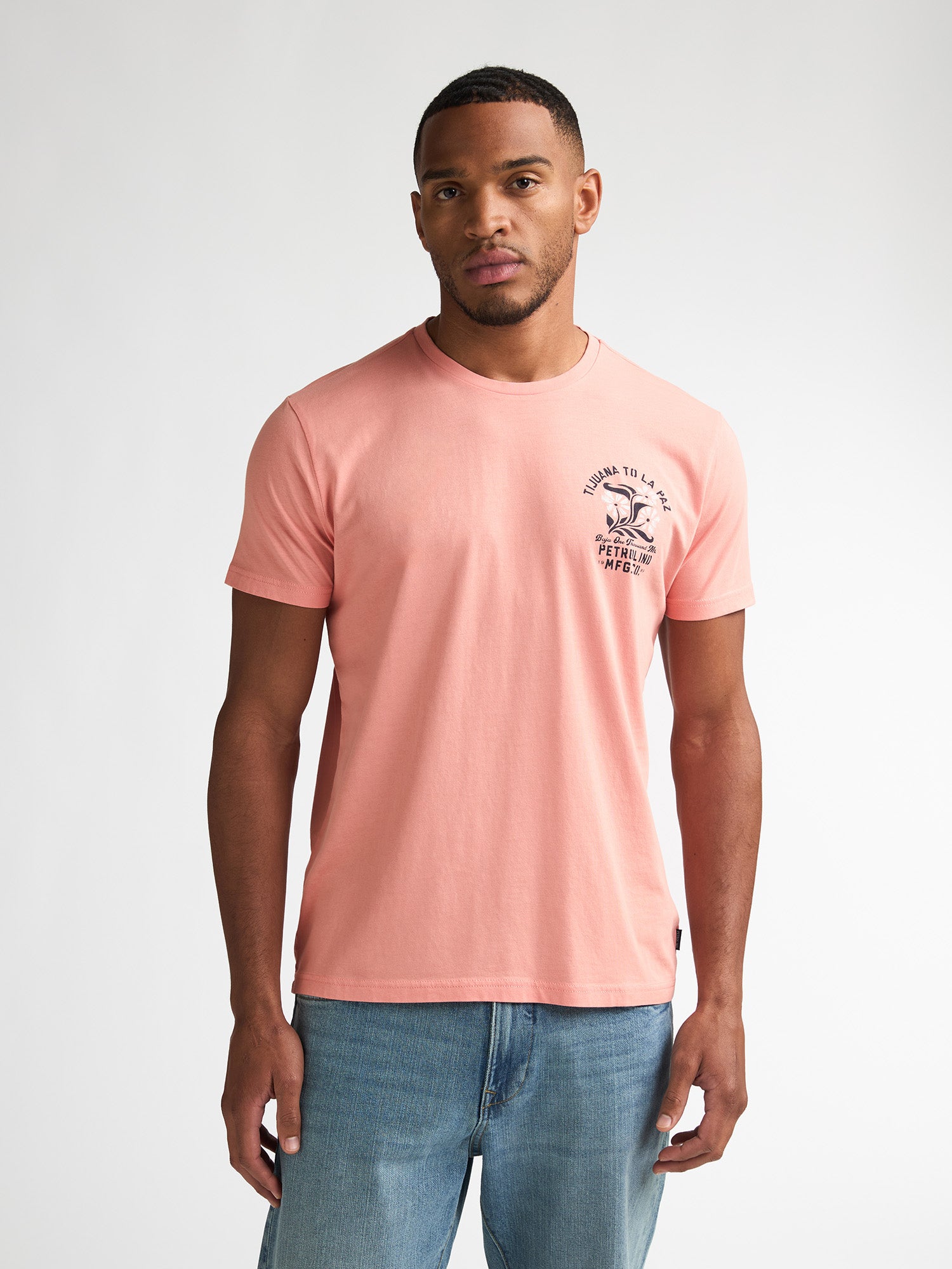 Petrol Industries Men T-Shirt Short Sleeve Classic Print Regular Fit Light Coral