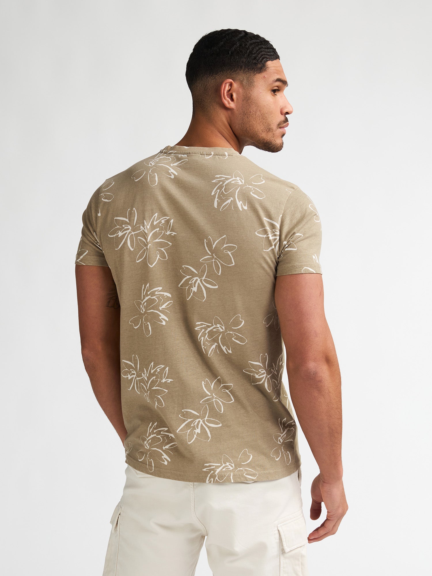 Petrol Industries Men T-Shirt Short Sleeve All-Over Print Regular Fit Light Tan