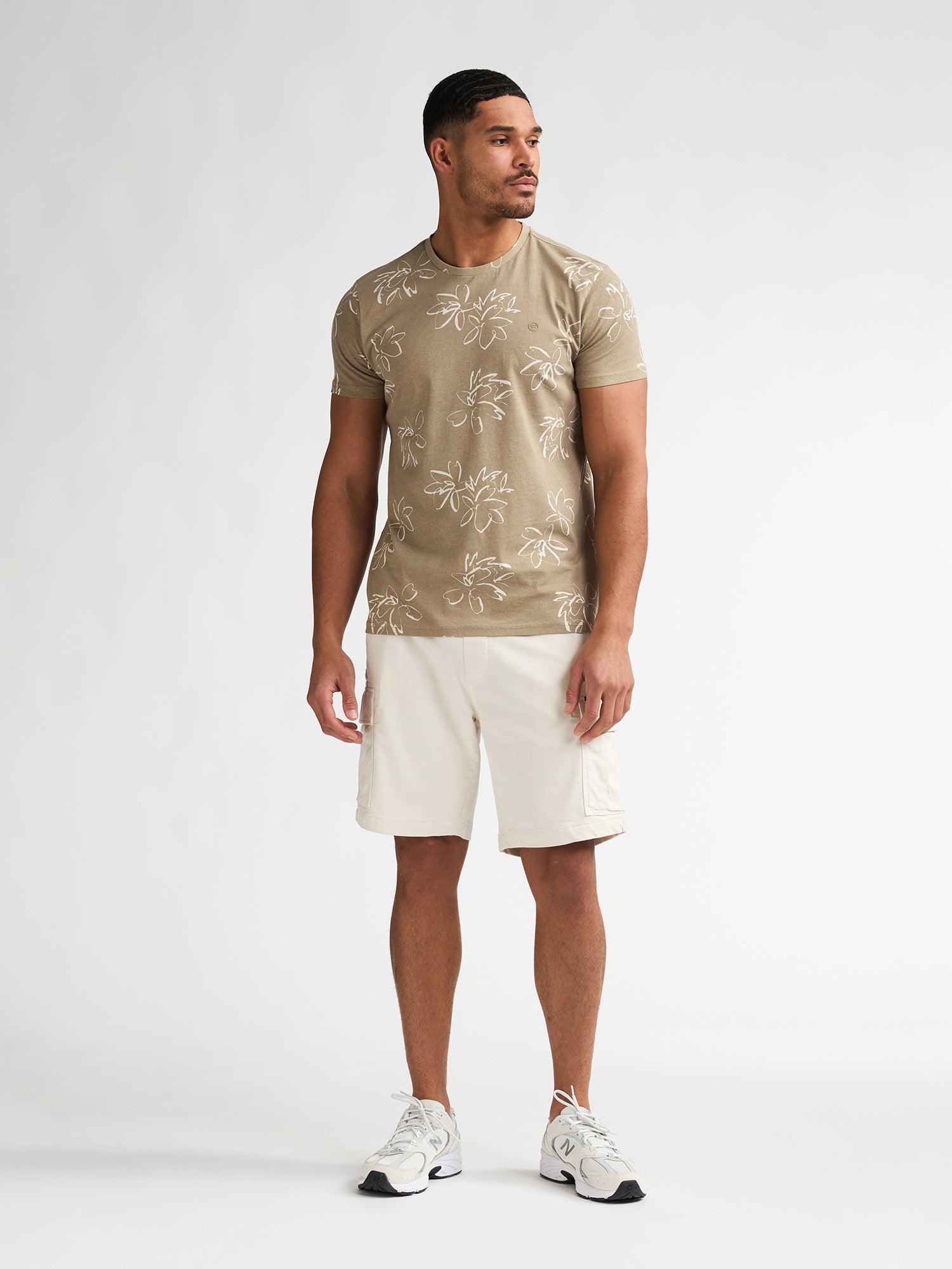 Petrol Industries Men T-Shirt Short Sleeve All-Over Print Regular Fit Light Tan