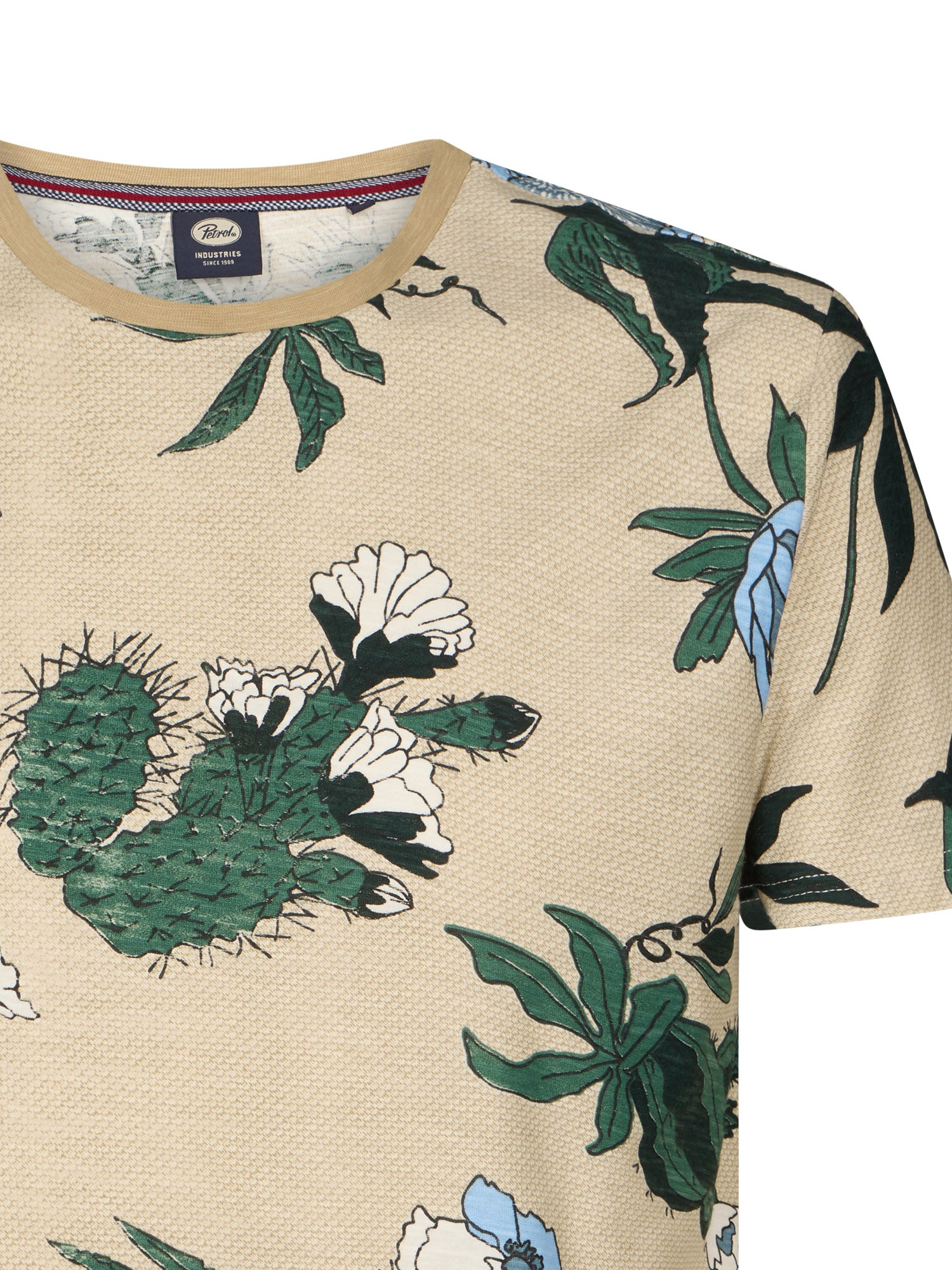 Petrol Industries Men T-Shirt Short Sleeve All-Over Print Regular Fit Light Tan