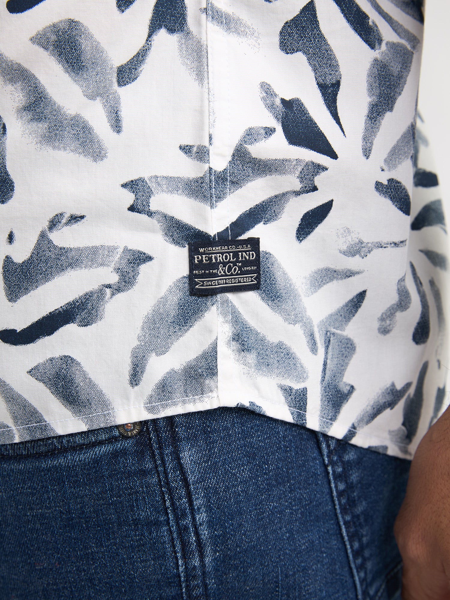 Petrol Industries Men Shirt Short Sleeve All-Over Print Regular Fit Chalk White