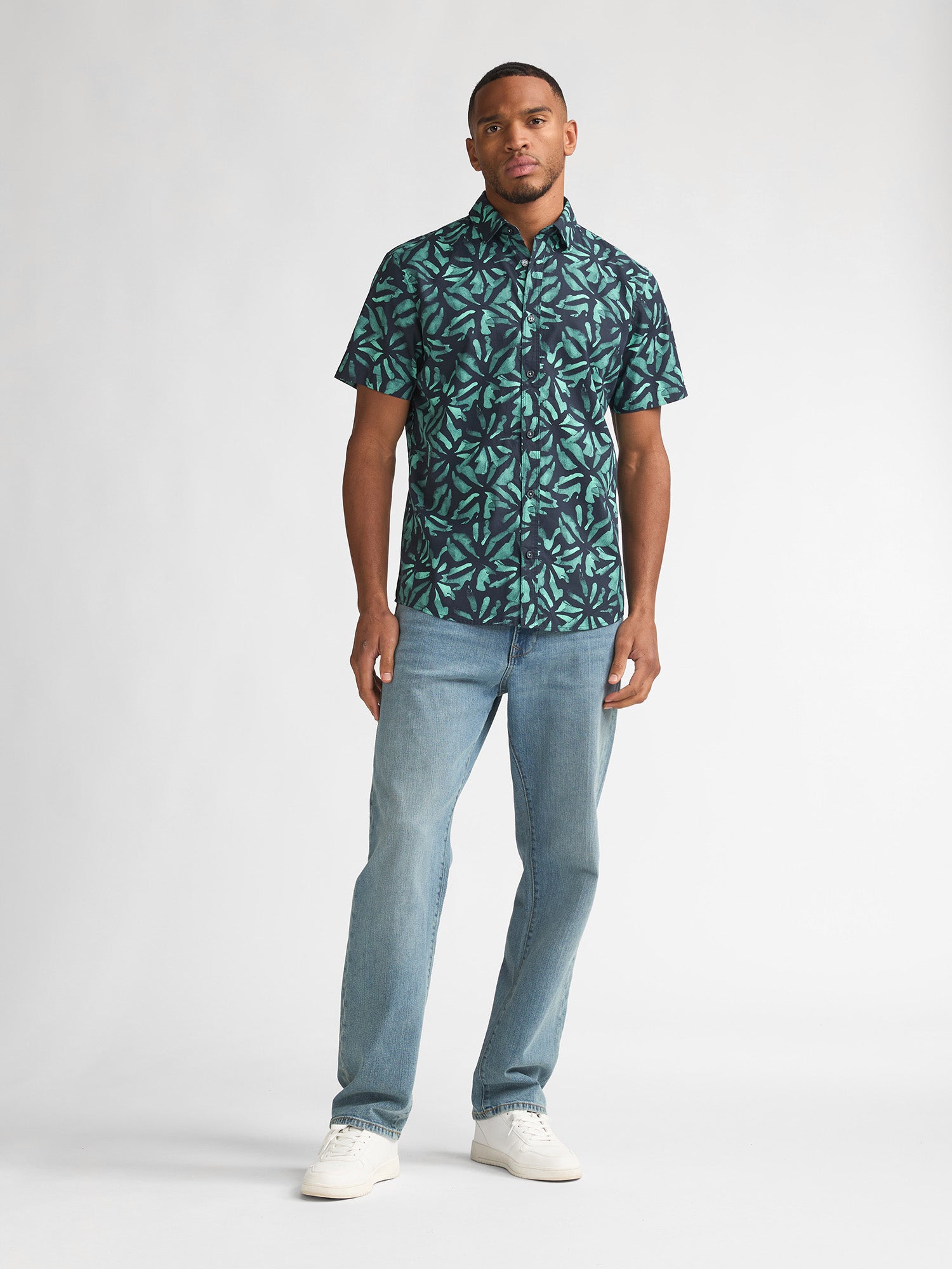Petrol Industries Men Shirt Short Sleeve All-Over Print Regular Fit Navy Blue