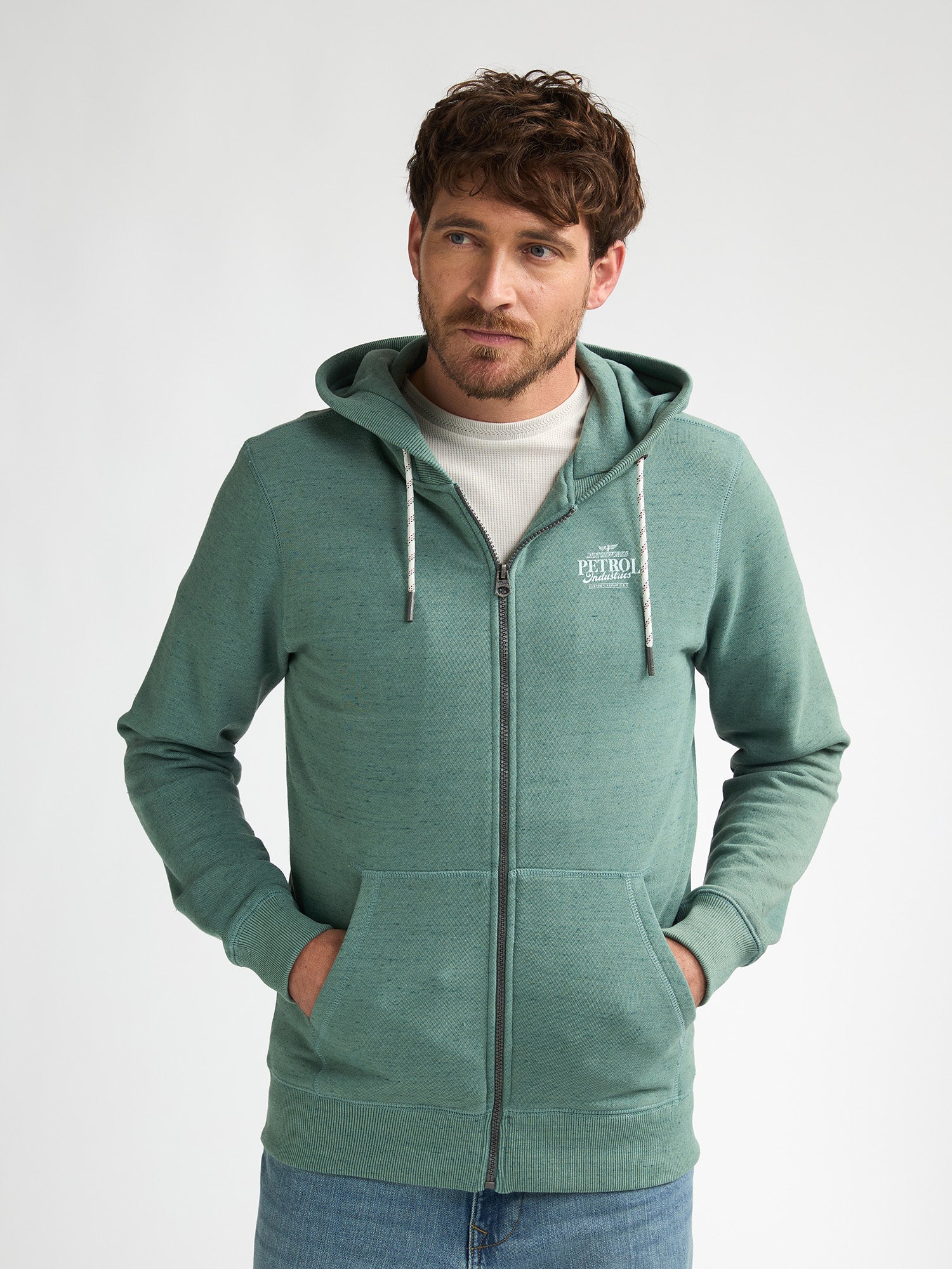 Petrol Industries Men Sweater Hooded Zip Regular Fit Oil Green